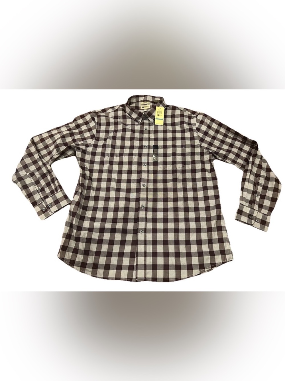 Haggar Men's Shirt XL Fitted Long Sleeve Button Down Plaid Wine Tasting‎ NWT
